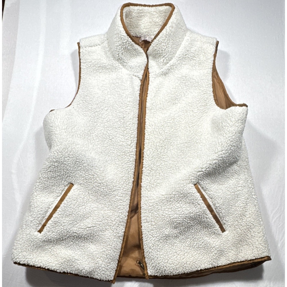 IB diffusion Women's Ivory/Tan Vest XL Full Zip Sleeveless w/ Zippered Pockets